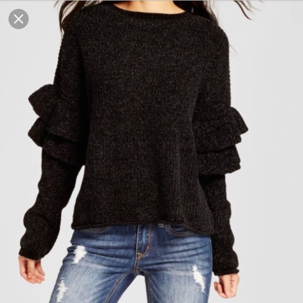 Mossimo Chenille Black Ruffle Sleeve Sweater XS